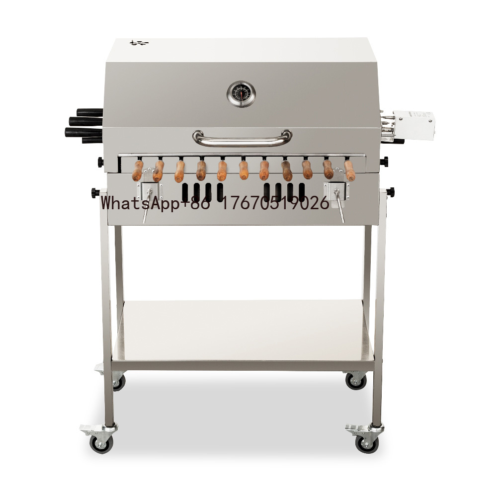 Outdoor Camping Trolley - เตาบาร์บีคิวถ่านไซปรัสขนาดใหญ่แบบหมุนย่าง รุ่นโมเดิร์น สำหรับใช้ในร่มและกลางแจ้ง พร้อมรถเข็นเหล็กแข็งแรง สำหรับตั้งแคมป์ -