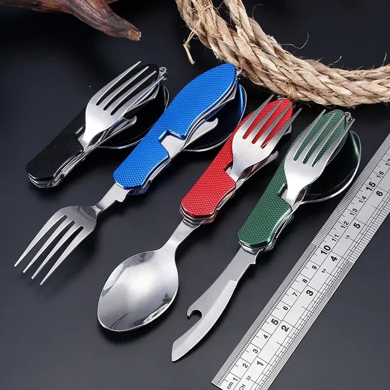 Outdoor Camping Dining Set - ชุดช้อนส้อมสแตนเลส 4in1 สำหรับปิกนิกกลางแจ้ง มีด ส้อม ช้อน