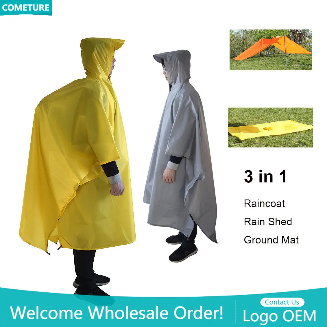 Camping Rain Poncho - เสื้อกันฝน 3 In 1 เดินป่า Poncho