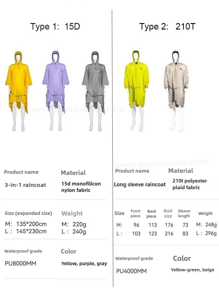 15D/210T เสื้อกันฝนกันน้ํา Rai - Camping Rain Poncho บทวิจารณ์และราคา